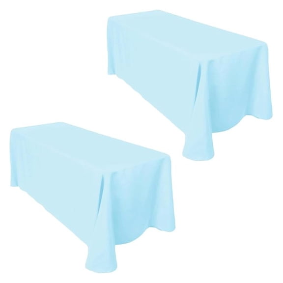 Baby Blue 2-Pack Rectangular Tablecloths 90 in x 156 in with Rounded Corners - Table Covers for 8 ft Table Floor-Length Drop - Wrinkle Resistant Polyester Fabric Cloth for Wedding, Party
