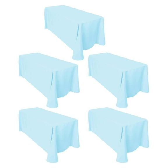 Baby Blue 5-Pack Rectangular Tablecloths 90 in x 156 in with Rounded Corners - Table Covers for 8 ft Table Floor-Length Drop - Wrinkle Resistant Polyester Fabric Cloth for Wedding, Party