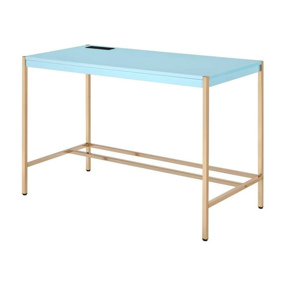 Baby Blue And Gold Writing Desk with USB Ports