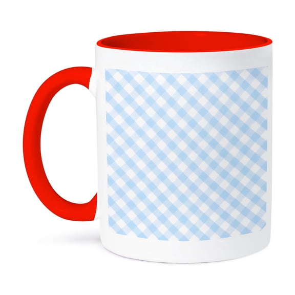 Baby Blue And White Gingham Pattern - Diagonal Checks Rustic Checkered Retro Country Kitchen Dining, 15oz Two-Tone Red Mug