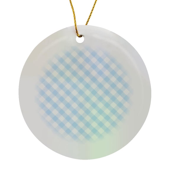 Baby Blue And White Gingham Pattern - Diagonal Checks Rustic Checkered Retro Country Kitchen Dining, Circle Porcelain Ornament