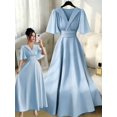 thumbnail image 1 of Baby Blue Collared V-Neck Waist-Pleated Chiffon Ruffle Sleeve Elegant Maxi Dress, 1 of 7