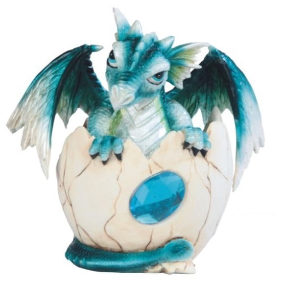 4.5 Inch Blue Baby Dragon in Eggshell with Gem Figurine