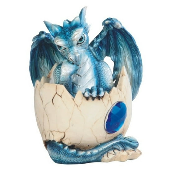 Baby Blue Dragon in Egg with Gem Fantasy Figurine September Birthstone Sapphire