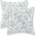 thumbnail image 1 of Baby Blue Floral Pillow Covers 16x16 Set of 2 Vintage Rustic Toile Chinoiserie Floral Throw Pillows Blue and Cream Flower Decorative Pillowcase Outdoor Decor Linen Cushion Case for Couch Sofa, 1 of 7