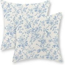 Baby Blue Floral Pillow Covers 16x16 Set of 2 Vintage Rustic Toile Chinoiserie Floral Throw Pillows Blue and Cream Flower Decorative Pillowcase Outdoor Decor Linen Cushion Case for Couch Sofa