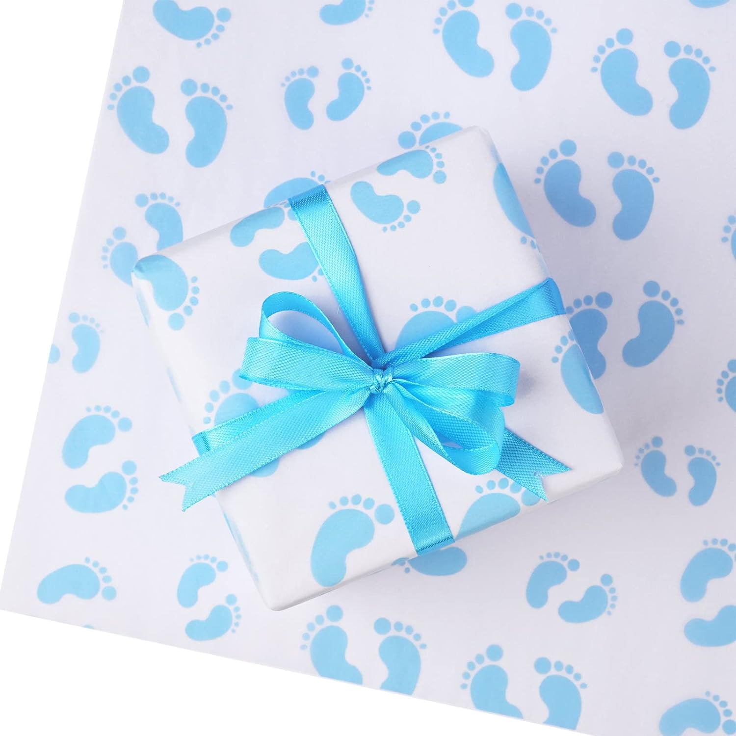 Baby Blue Gift Wrap Tissue Paper - 100 Sheets Adorable Baby Feet Print ...