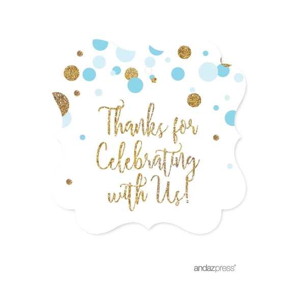 Koyal Wholesale Baby Blue Gold Glitter Baby Shower Gift & Favor Tags, 24-Pack  Fancy Frame Party Tags