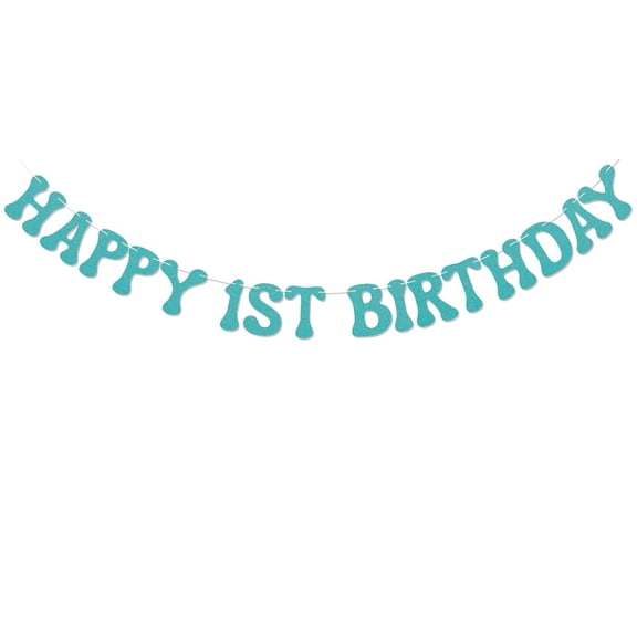 Baby Blue Happy 1st Birthday Banner - One Sweet Year Sign, Baby Boy First Bday Decor, Happy 1st Birthday Party Decorations