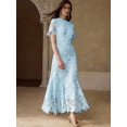 thumbnail image 1 of Baby Blue Lace Midi Dress With Short Sleeves And High Neck, 1 of 16