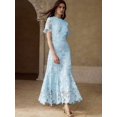 thumbnail image 1 of Baby Blue Lace Midi Dress With Short Sleeves And High Neck, 1 of 16