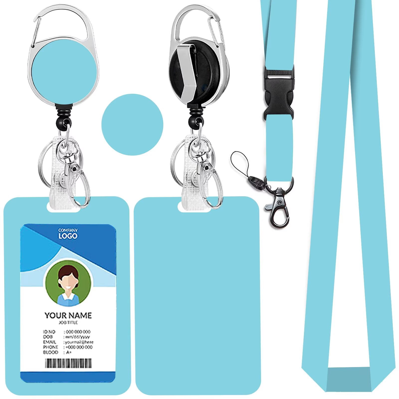 Personalized Initial Badge Holder With Lanyard - Flower Print Retractable Reel, Breakaway Clasp (Letter E) - View #9