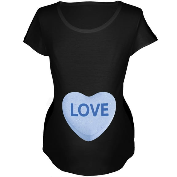 Baby Blue Love Candy Heart Black Womens Soft Maternity T-Shirt - Medium