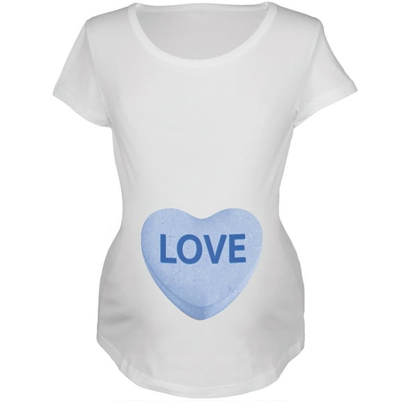 Baby Blue Love Candy Heart White Womens Soft Maternity T-Shirt - Small