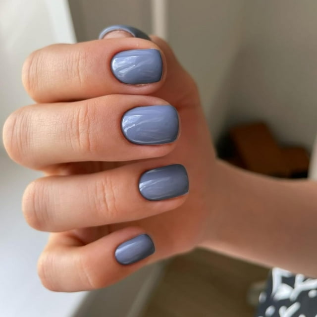 Baby Blue Press on Nails Short, Round Fake Nails for Women Really Short Nails Presson,Natural