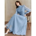 thumbnail image 1 of Baby Blue Ruched High Neck Long Sleeve Maxi Dress For Women, 1 of 30