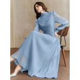 thumbnail image 1 of Baby Blue Ruched High Neck Long Sleeve Maxi Dress For Women, 1 of 30