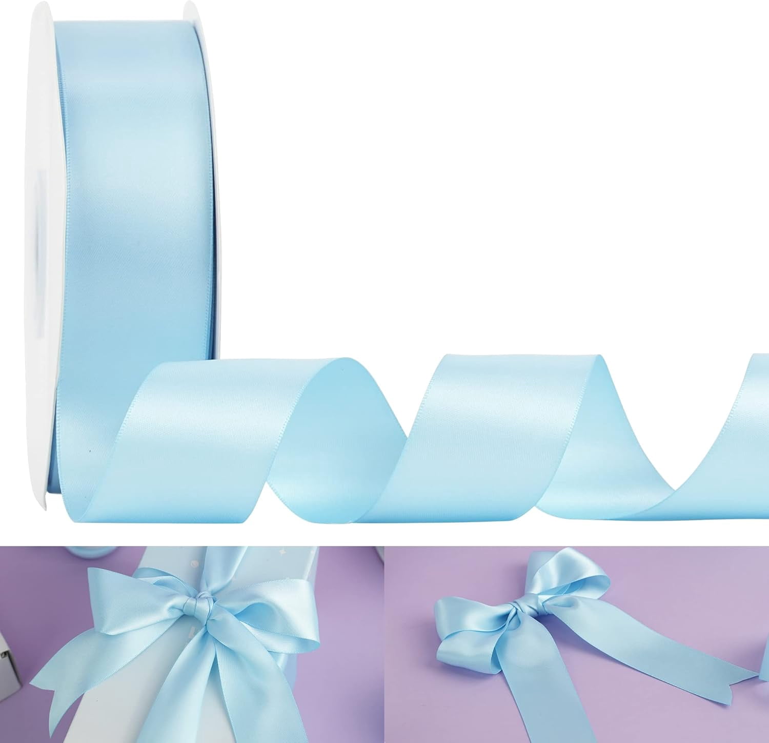 Baby Blue Satin Ribbon - 1.5 inch Double-Faced, 50 Yards for Gift ...