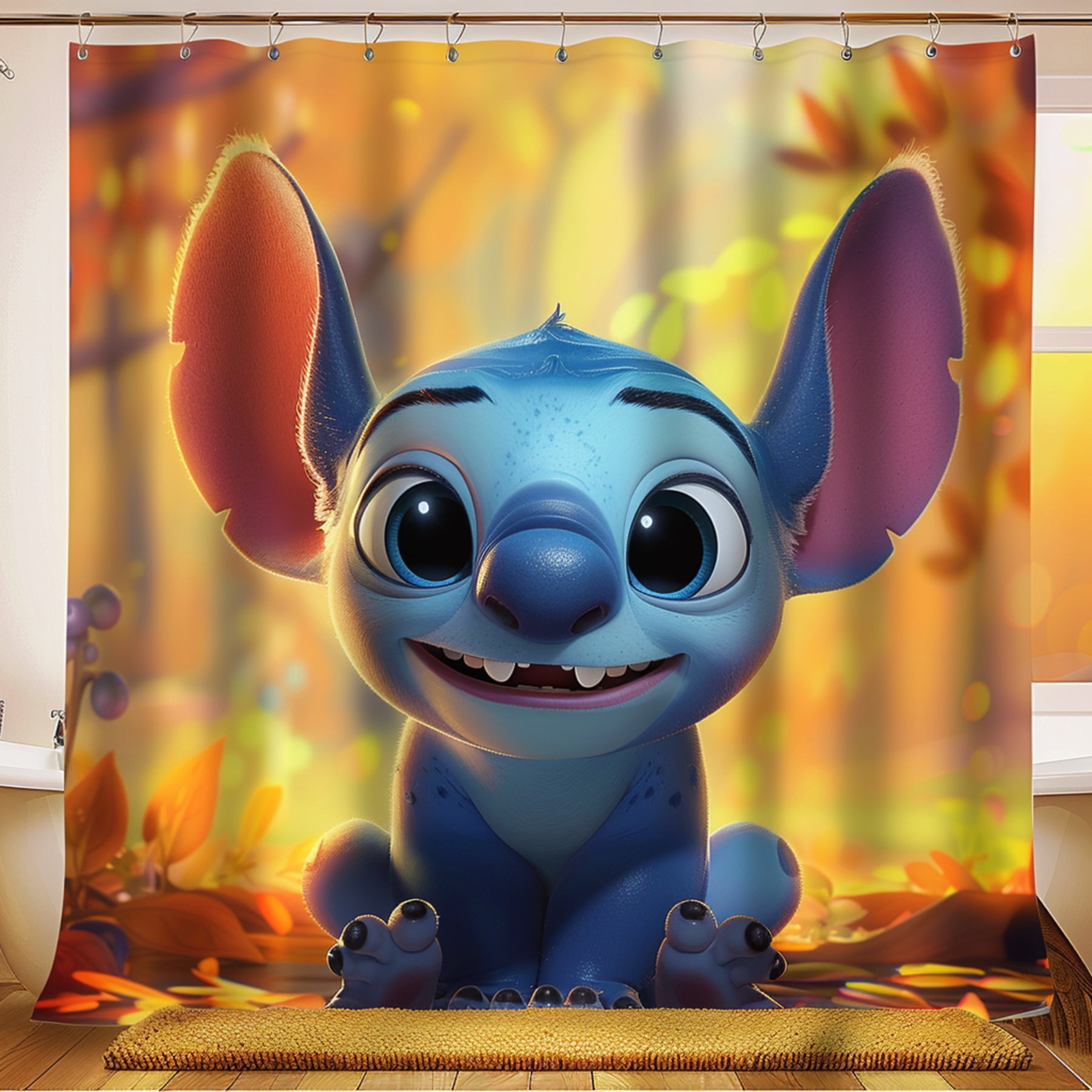 Baby Blue Shower Curtain Cute Cartoon Design & Detail Golden Hour ...