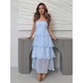 thumbnail image 1 of Baby Blue Solid Color Strapless Multi-Layer Ruffled Maxi Dress, 1 of 6