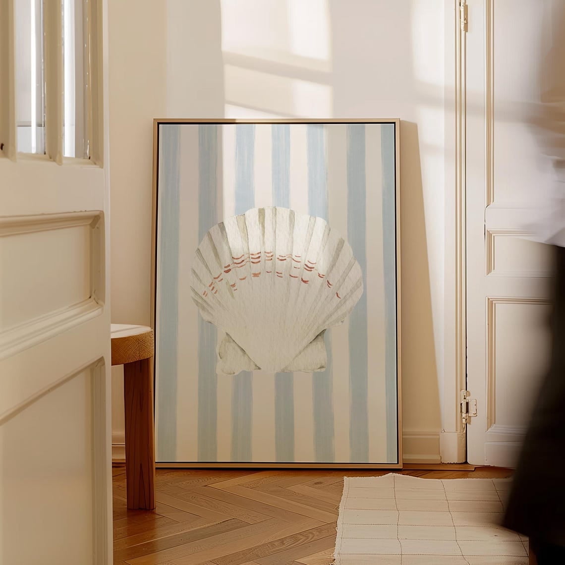 Baby Blue Striped Minimal Seashell Art Print Trendy Decor Coastal ...