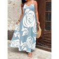thumbnail image 1 of Baby Blue White Rose Print Strappy Maxi Dress For Women Plus Size Casual Sundress, 1 of 5