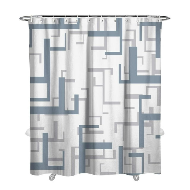 Baby Blue White Shower Curtain Set with Hooks Grey and White Shower