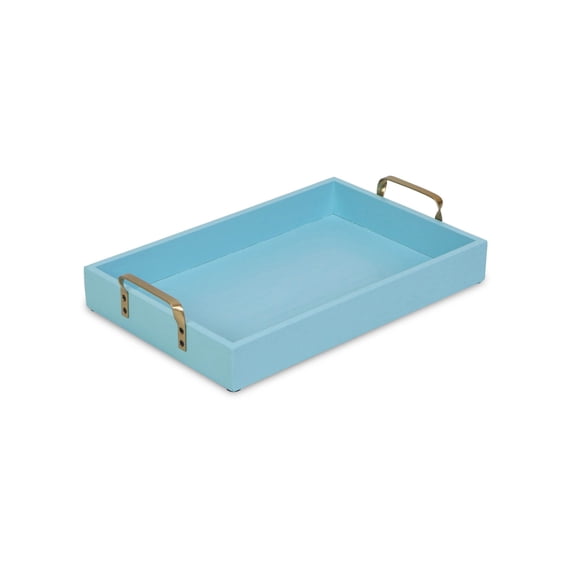 Baby Blue Wood Tray with Side Gold Handles