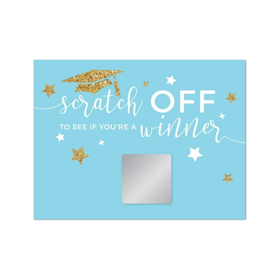 Koyal Wholesale Baby Blue and Gold Glittering Graduation Party Collection, Graduation Game Scratch Cards – 30-Pack