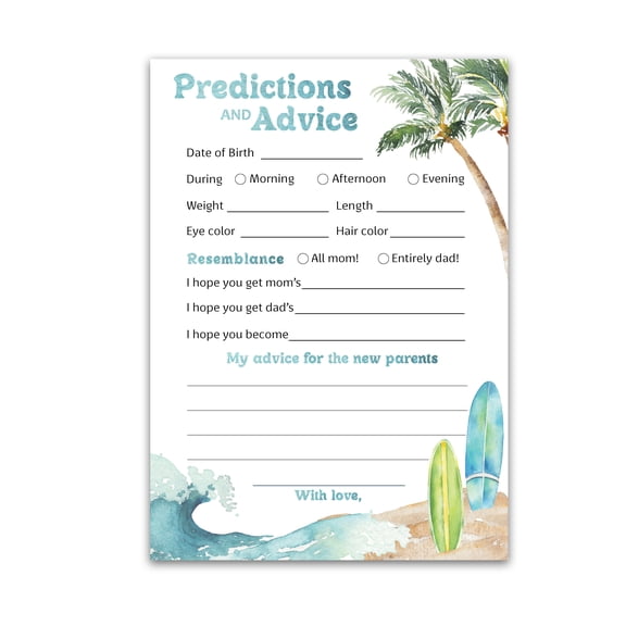 Baby on Board Baby Shower Game Predictions & Advice, Pack of 25, Surf Beach Ocean Theme Activity, Wishes for Mom to Be, Couples Shower Keepsake