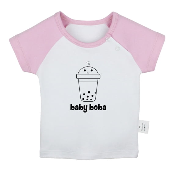 Baby Boba Funny T shirt For Baby, Newborn Babies T-shirts, Infant Tops, 0-24M Kids Graphic Tees Clothing (Short Pink Raglan T-shirt, 12-18 Months)
