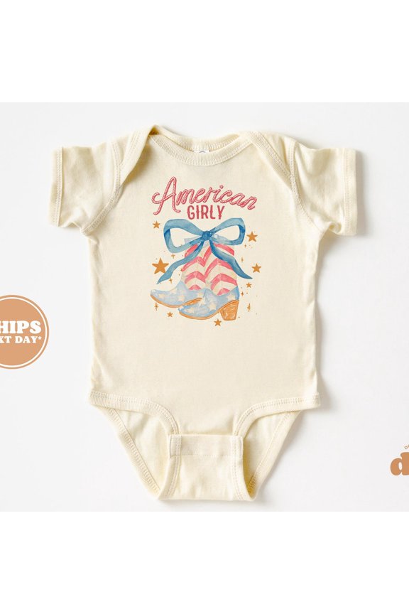 Baby Bodysuit, American Girly Boots 4Th Of July Shirts & Bodysuit, Memorial Day Flag Shirts For Babies Cute Baby Onesie, BABY BODYSUIT LAT 4424