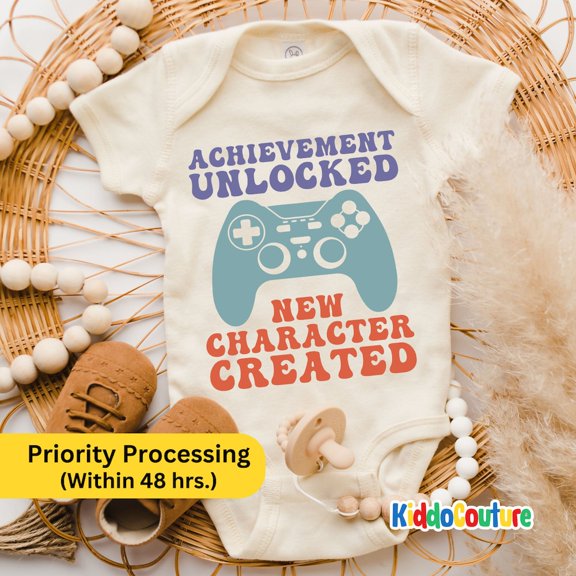 Baby Bodysuit BELLA CANVAS Achievement Unlocked Onesie, Video Game Baby Bodysuit, New Character Created Onesie, Gaming Baby Reveal Onesie, New Born Baby Onesie