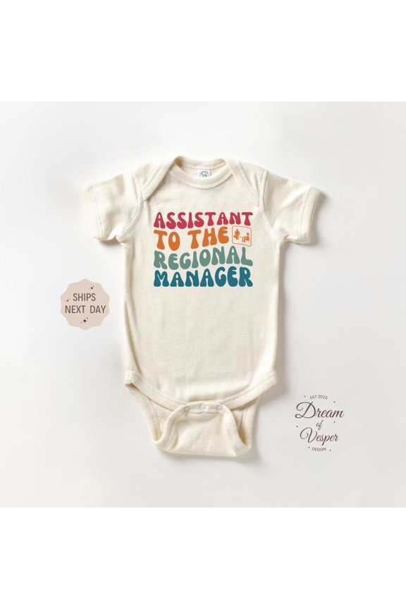 Baby Bodysuit BELLA CANVAS Assistant To The Regional Manager Baby Onesie, Promoted To Regional Manager Onesie, The Office Baby Bodysuit, Retro Manager Gift Onesie