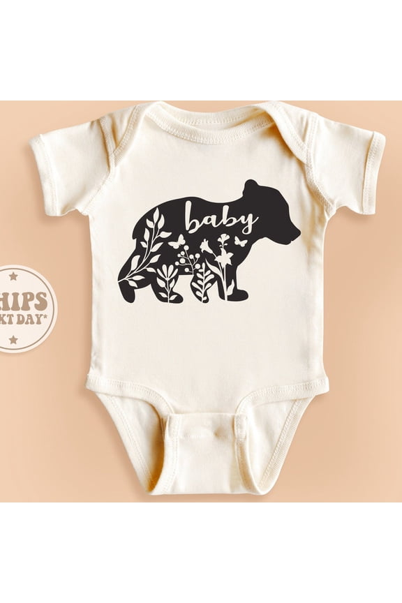 Baby Bodysuit BELLA CANVAS Baby Bear Onesie, Bear Bodysuit, Cute Bear Natural Onesie, Floral Baby Bodysuit, Mama Bear Onesie, Pregnancy Announcement Gift