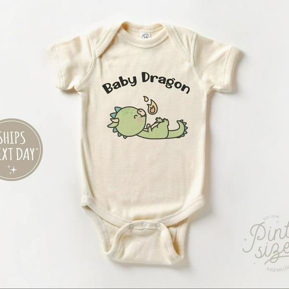 Baby Bodysuit BELLA CANVAS Baby Dragon Onesie - Cute Dragon Bodysuit - Year Of The Dragon Announcement Bodysuit - Cute Natural Baby Onesie
