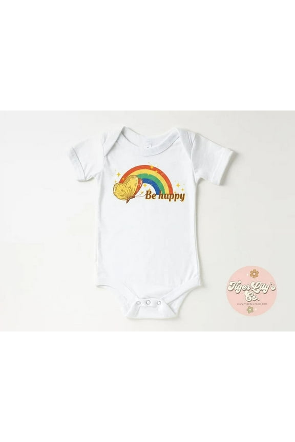 Baby Bodysuit BELLA CANVAS Be Happy Baby Bodysuit-Retro Boho Rainbow Butterfly-Carters Baby Bodysuit