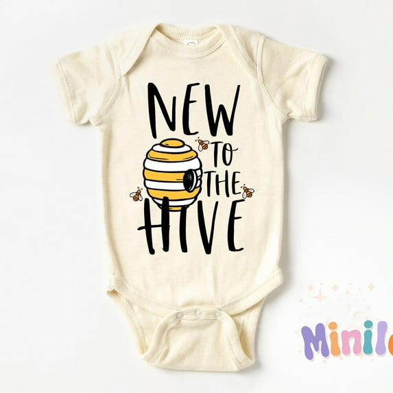 Baby Bodysuit BELLA CANVAS Bee Onesie, Natural New To The Hive Onesie, Cute Bumble Bee Natural Onesie, New Baby Bodysuit, Pregnancy Announcement Onesie