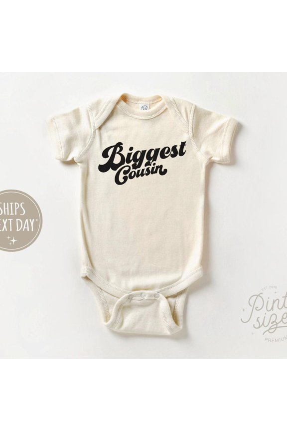 Baby Bodysuit BELLA CANVAS Biggest Cousin Baby Onesie - Retro Cousin Bodysuit - Cousin Crew Natural Onesie