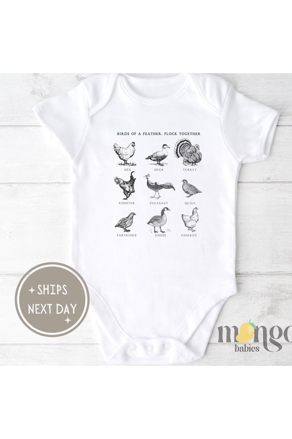 Baby Bodysuit BELLA CANVAS Birds Of Feather Flock Together Baby Onesies Cute Baby Bodysuit Animals Baby Clothes Hen Duck Turkey Rooster Baby Shower Shirt