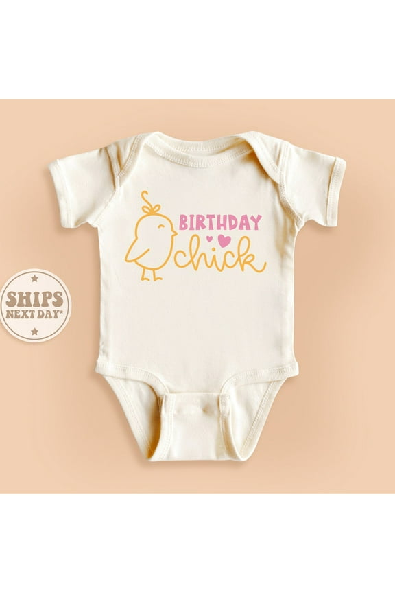 Baby Bodysuit BELLA CANVAS Birthday Chick Onesie, Birhday Party Baby Onesie, Baby Girl Bodysuit, Retro Natural Birthday Girl Gift
