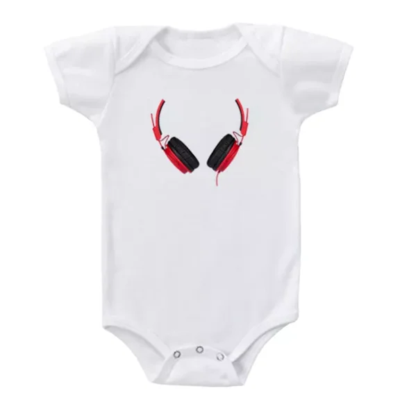 Baby Bodysuit BELLA CANVAS Black Red Dj Headphones Infant Baby Bodysuit One Piece