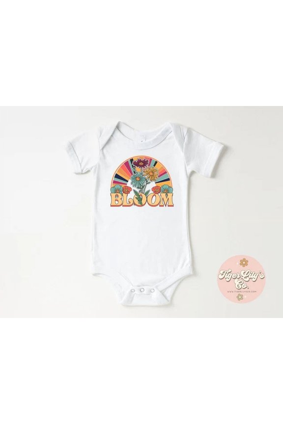 Baby Bodysuit BELLA CANVAS Bloom Baby Bodysuit-Boho Retro Floral Hippie Carters Baby Bodysuit