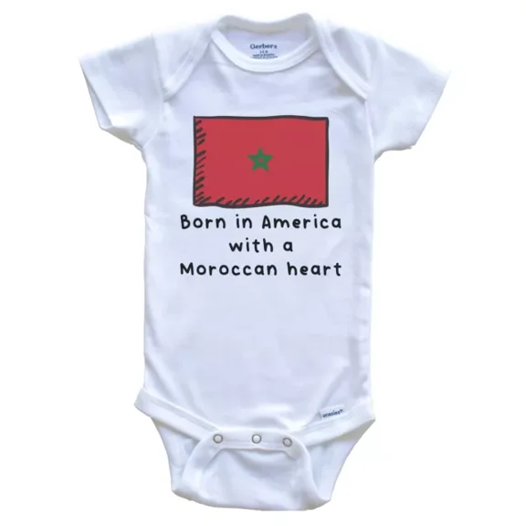 Baby Bodysuit BELLA CANVAS Born In America With A Moroccan Heart Cute Morocco Flag One Piece Baby Bodysuit