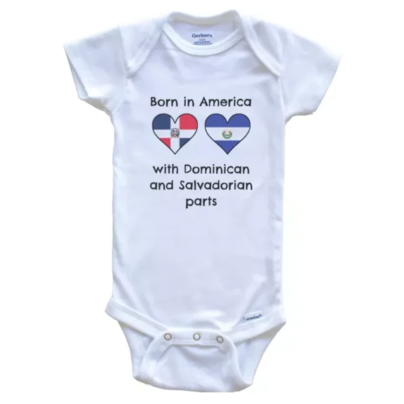 Baby Bodysuit BELLA CANVAS Born In America With Dominican And Salvadorian Parts Baby Bodysuit