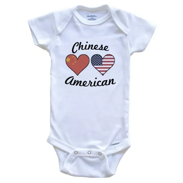Baby Bodysuit BELLA CANVAS Chinese American Flag Hearts One Piece