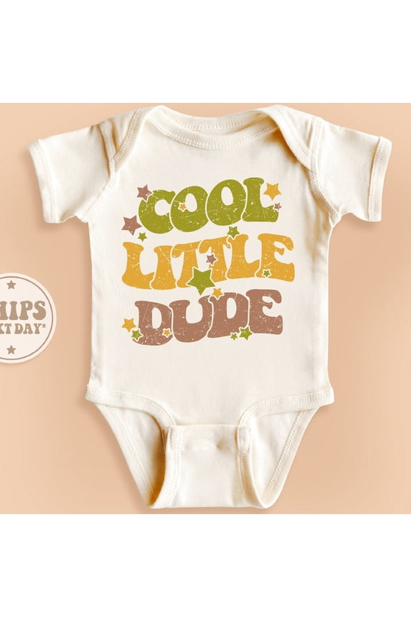 Baby Bodysuit BELLA CANVAS Cool Little Dude Baby Onesie, Little Dude Onesie, Vintage Natural Baby Onesie, Boho Baby Bodysuit