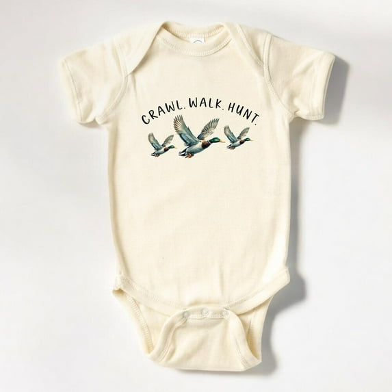 Baby Bodysuit BELLA CANVAS Crawl Walk Hunt Onesie, Cute Mallard Duck Baby Bodysuit, Hunting Buddy Natural Baby Onesie, Cute New Baby Onesie