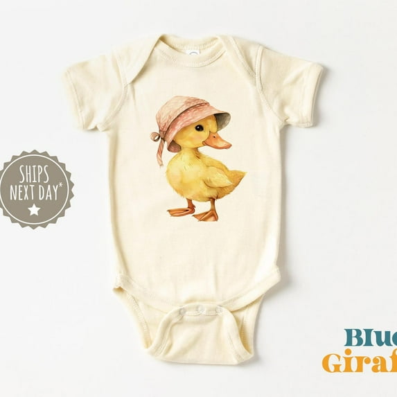 Baby Bodysuit BELLA CANVAS Cute Baby Duck Pink Hat Baby Onesie - Vintage Duckling Baby Bodysuit - Spring Easter Baby Onesie