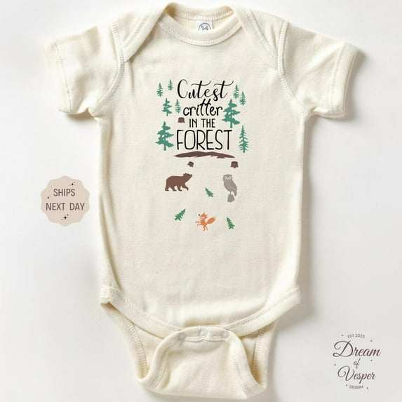 Baby Bodysuit BELLA CANVAS Cutest Critter In The Forest Onesie, Woodland Animals Baby Bodysuit, Baby Announcement Onesie, Baby Shower Gift, Cute Natural Baby Onesie